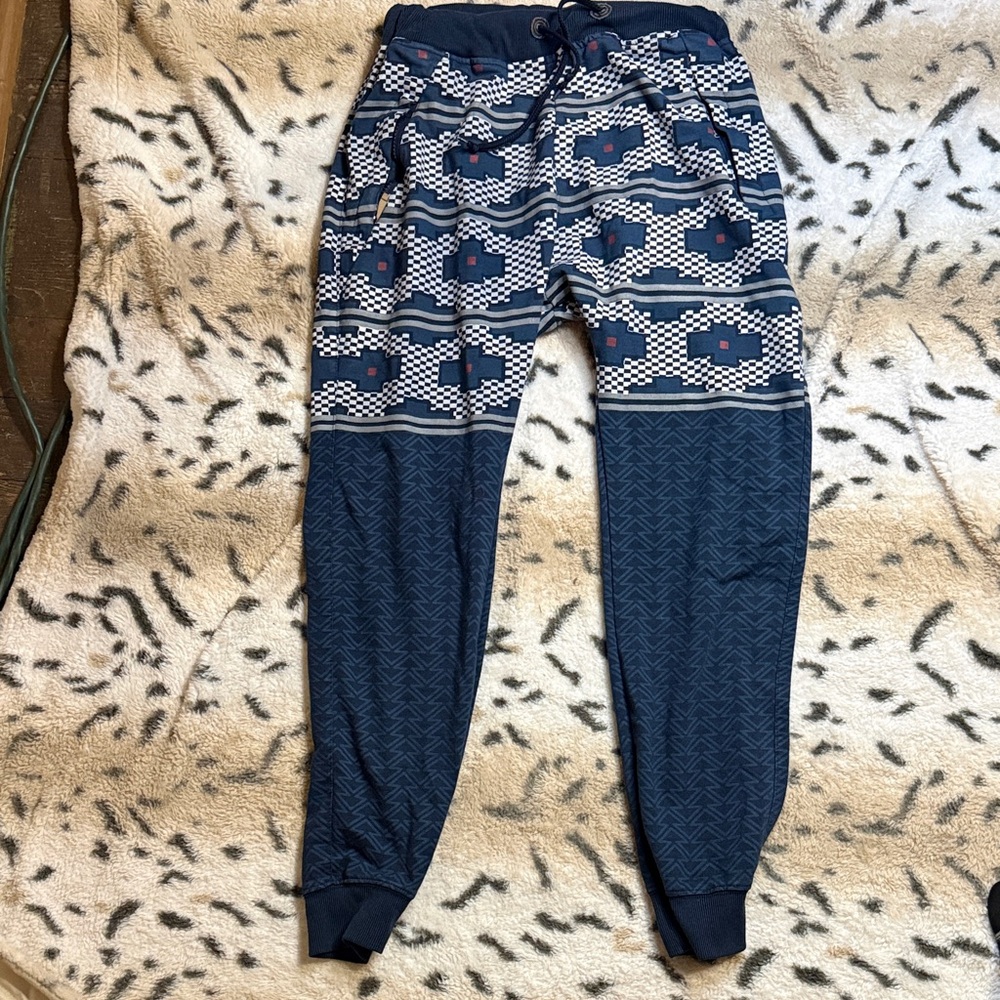 American Stitch Navy Patterned Kids Joggers with Red Accents